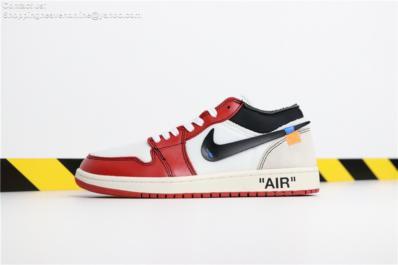 OFF-WHITE X AIR JORDAN 1 LOW AA3834-101 WHITE RED SNEAKERS 36-46